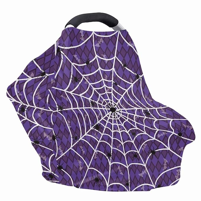 Binienty Halloween Spider Web and Bat Baby Car Seat Canopy Cover Halloween Decoration Nursing Cover for Breastfeeding Carseat Covers for Boy Girls-CubbioJoy