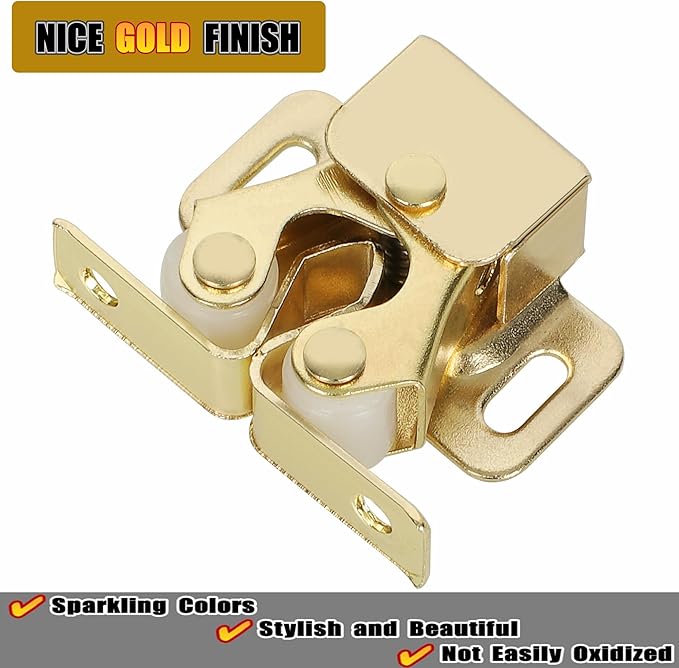 Alise Cabinet Door Latch,Cupboard Closet Doors Catch Closer Double Ball Roller Latches,Cold Rolled Steel Gold Finish CA1000G-12P(Pack of 12)-CubbioJoy