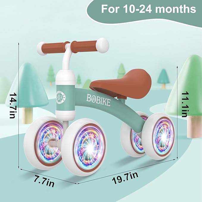 Baby Balance Bike Toys for 12-36 Months Kids Toy Boy and Girls Gifts Toddler Best First Birthday Gift Children Walker No Pedal Infant 4 Wheels Bicycle (Colorful, Green-Light)-CubbioJoy