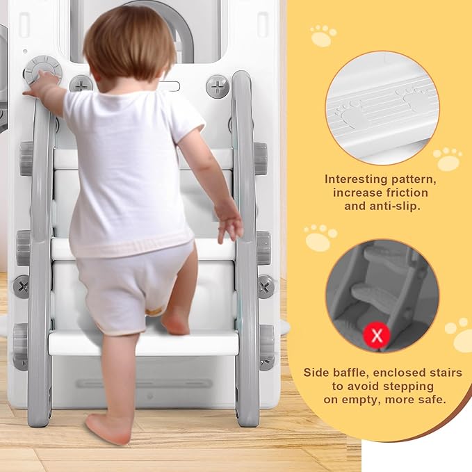 JOYLDIAS 10 in 1 Toddler Slide, Double Kid Climber Slide Playset w/Swing, Basketball Hoop, Telescope, Tunnel, Storage Space and Non-Slip Steps, Indoor Outdoor Backyard Playground Toy for Toddlers-CubbioJoy