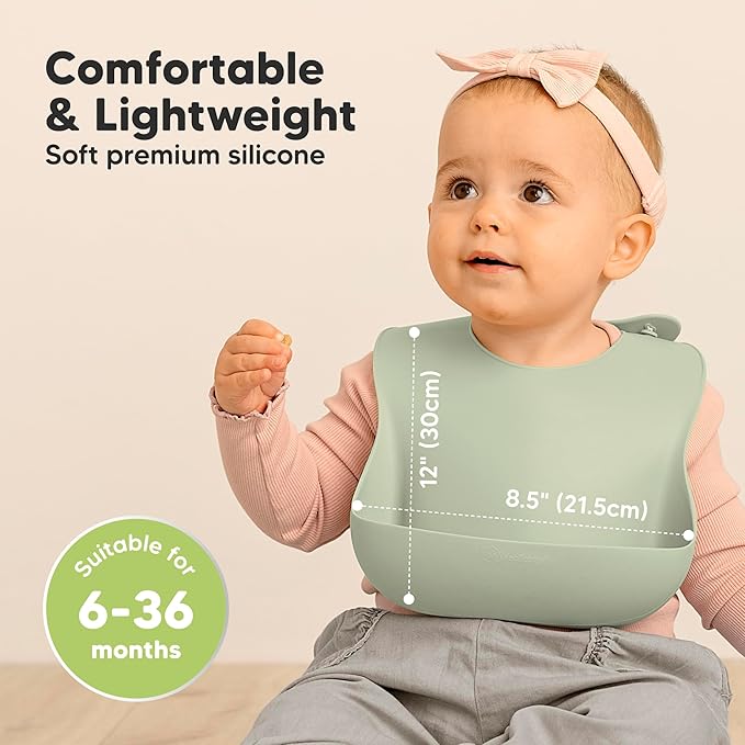 KeaBabies 2-Pack Silicone Baby Bibs for Eating - Sturdy Food-Grade Silicone Bibs for Babies Girl, Boy, Large Food Catcher, Clean & Put On Easily, Waterproof Toddler Feeding Essentials (Macaron)-CubbioJoy