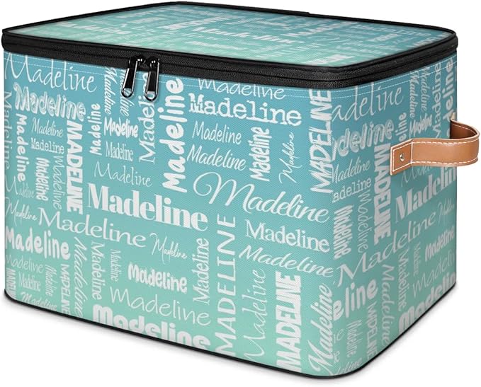 Custom Storage Basket with Name, Personalized Storage Bins with Zipper Lid, Foldable Fabric Storage Box Large capacity with Handle Grey Blue Green-CubbioJoy