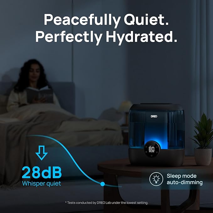 Dreo 6L Top Fill Humidifiers for Bedroom, 60H Runtime Supersized Cool Mist Humidifier for Large Room, 28 dB Quiet Baby Air Humidifiers for Nursery, Plants, Indoor, Night Light, LED Display, Ultrasonic-CubbioJoy