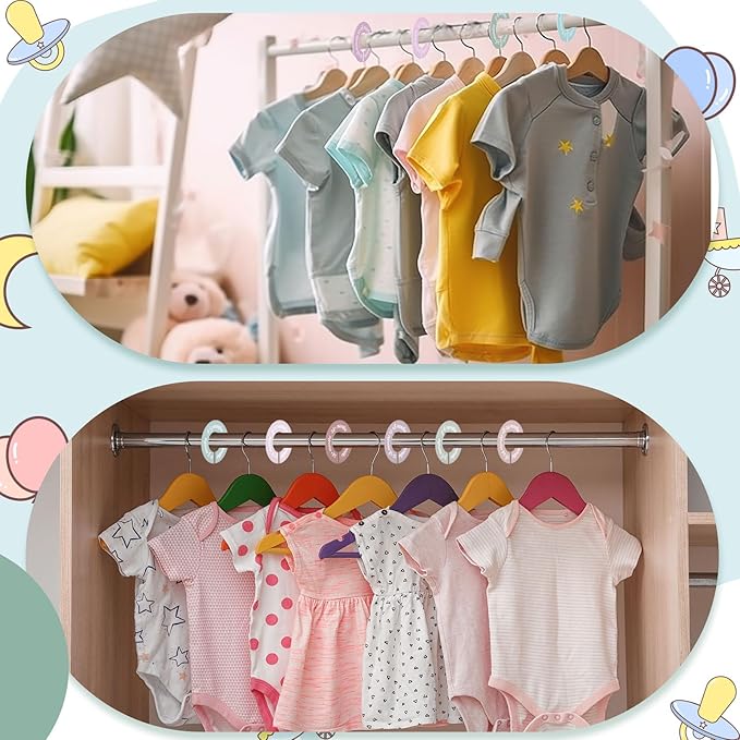 8 Pcs Baby Closet Dividers Unisex Baby Clothes Organizers Clear Labels for Nursery Closet Organizer & Decor Nursery Fits Most Rods (Retro,Bright Color)-CubbioJoy