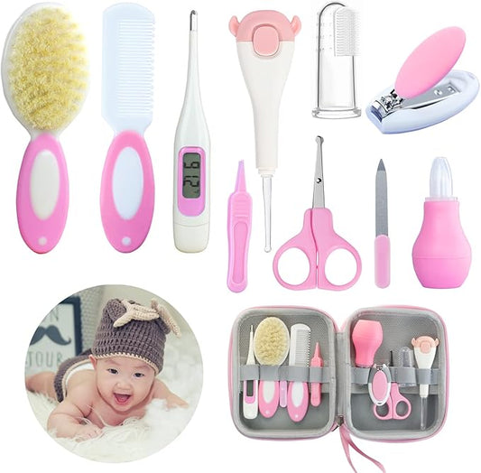 Baby Care Kits,Baby Grooming Kit,10 in 1 Newborn Essentials Must Haves,Baby Nail Clippers Baby Brush Baby Comb Earpick Nose Cleaning Tool Baby Nail File Nursing Baby Kit （Pink）-CubbioJoy
