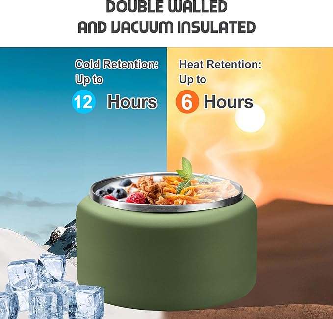 13.5oz Soup Thermo for Hot Food Kids with Buckle Lid Insulated Vacuum Food Jar Wide Mouth Leakproof Stainless Steel Lunch Container (Green)-CubbioJoy