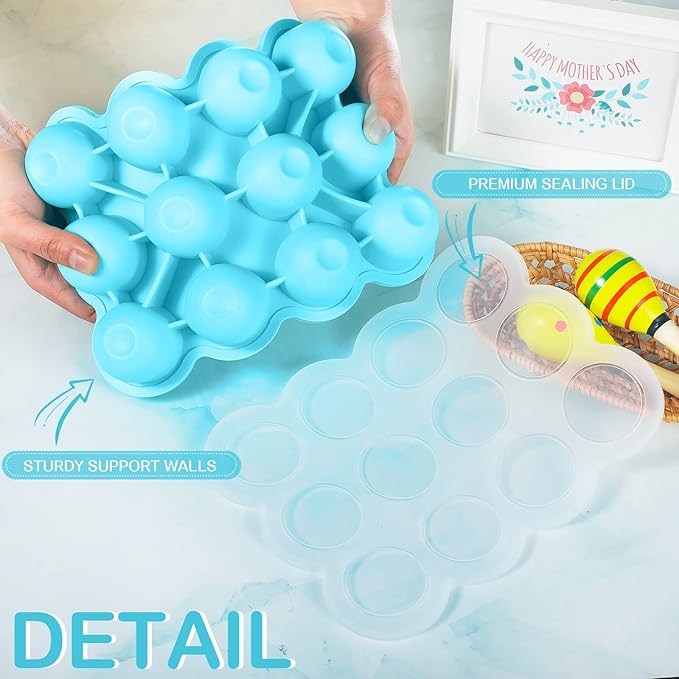 3 Pcs Baby Food Storage Container 12 Cup Silicone Baby Food Freezer Tray with Lid Stackable Reusable Silicone Baby Food Freezer Storage Tray for Food Vegetable Fruit Puree and Breast Milk (Blue)-CubbioJoy