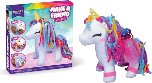 Craft-tastic - Make a Friend Unicorn - Mini Sewing Kit, Arts and Crafts, Kids Crafts, Craft Kit Makes 1 Easy-to-Sew Stuffie with Accessories, Bonus Travel Tote Included Ages 6+-CubbioJoy