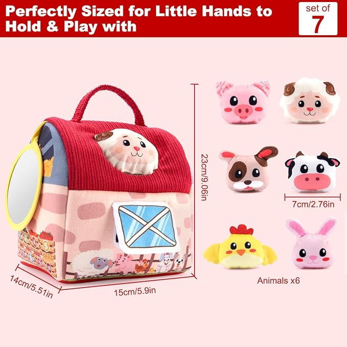 Baby Toys 6-12 Months – Montessori Sensory Barn with Plush Farm Animals, Rattles, Crinkle & Mirror – 1st Birthday Gift or Easter Basket Stuffer for Babies-CubbioJoy