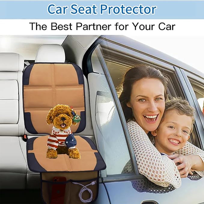 Car Seat Protector for Child Car Seat, 2 Pack Baby Car Seat Covers with Mesh Pockets & Non-Slip Backing 600D Durable Seat Protector (Brown, Standard)-CubbioJoy