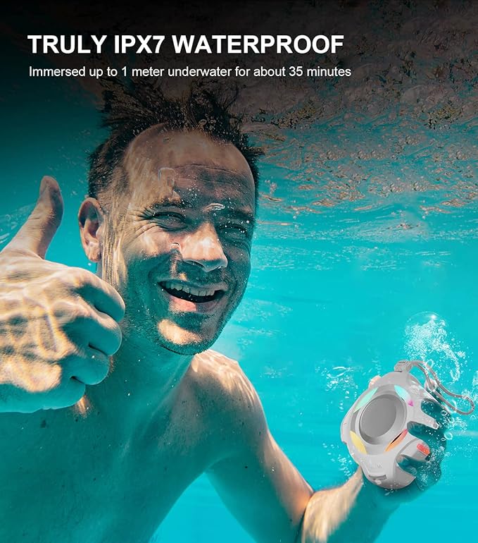 comiso Shower Bluetooth Speaker, IPX7 Waterproof Speaker with Multiple Light, Floating, Wireless Speakers with Punchy Bass and Loud HD Sound 2000mAh for Travel Beach Shower, Gift for Men, Women-CubbioJoy