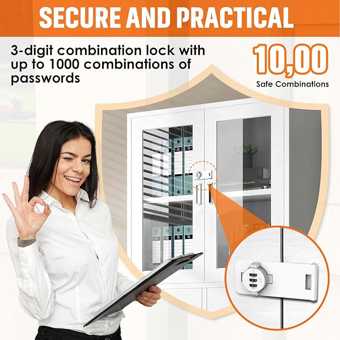 Keyless Cabinet Lock with Combination, Locker Code Lock with 3-Digit Combination, Security Door Lock for Drawers, Lockers, Bifold Doors, Small Doors, Closets, Refrigerators (White-2pcs)-CubbioJoy
