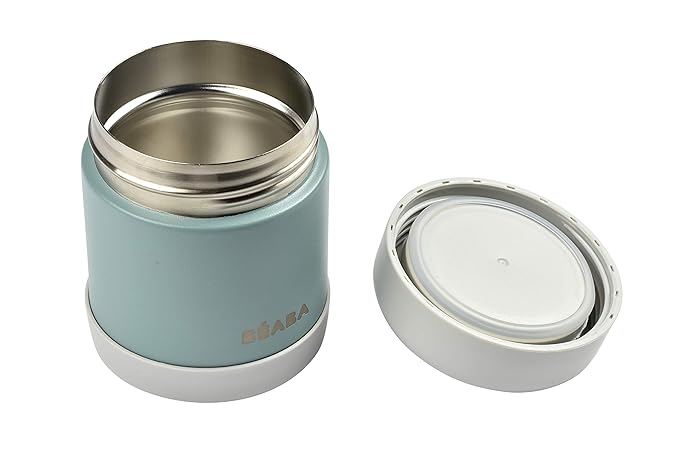 Beaba Stainless Steel Insulated Food Jar 10 oz, Kids Thermos, Lunch Containers, Leakproof, Wide Opening, Suitable for Hot and Cold Foods (Eucalyptus)-CubbioJoy