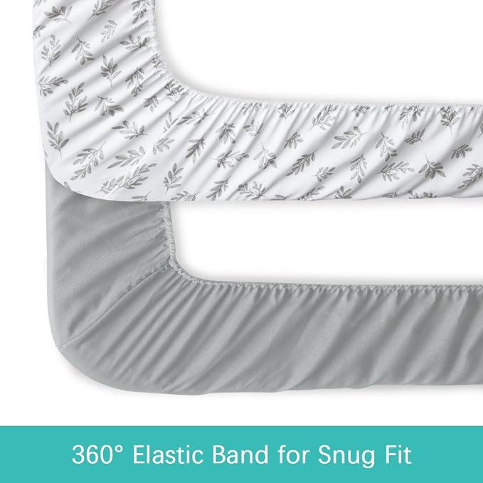 Crib Sheets 4 Pack for Baby Boys & Girls, Neutral Crib Sheet Fitted 52'' x 28'' for Standard Crib & Toddler Mattress, Ultra Soft Material Baby Sheet, Grey Leaf-CubbioJoy