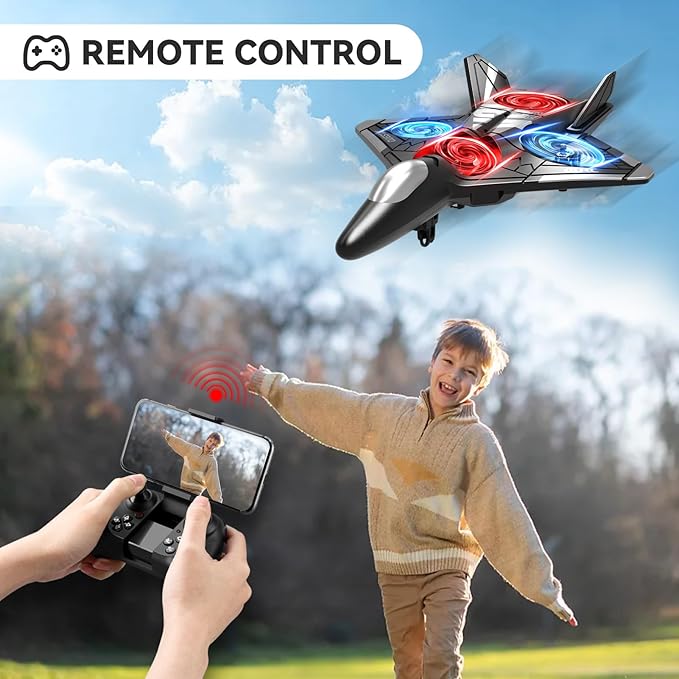 4DRC V31 RC Plane with Camera, Foam Remote Control Drones with Camera for Kids Adults 8-12 12-16, Remote Control Airplane Fighter Jet with Light, 360° Flip Fighter Jet Toy-CubbioJoy