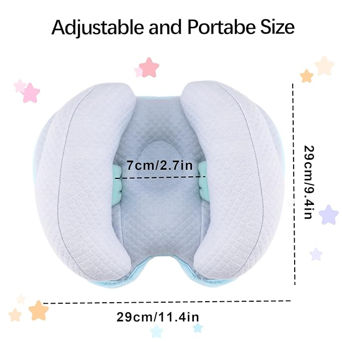 Baby 2 in 1 Travel Cushion, Banana Shape Baby Neck Head Support Travel Pillow Stroller Insert Cushion for Kids, Toddler, Blue-CubbioJoy