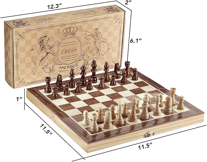 Amerous Chess Set, 12"x12" Folding Wooden Standard Travel International Chess Board Game Set with Magnetic Crafted Pieces For 2 Players-CubbioJoy