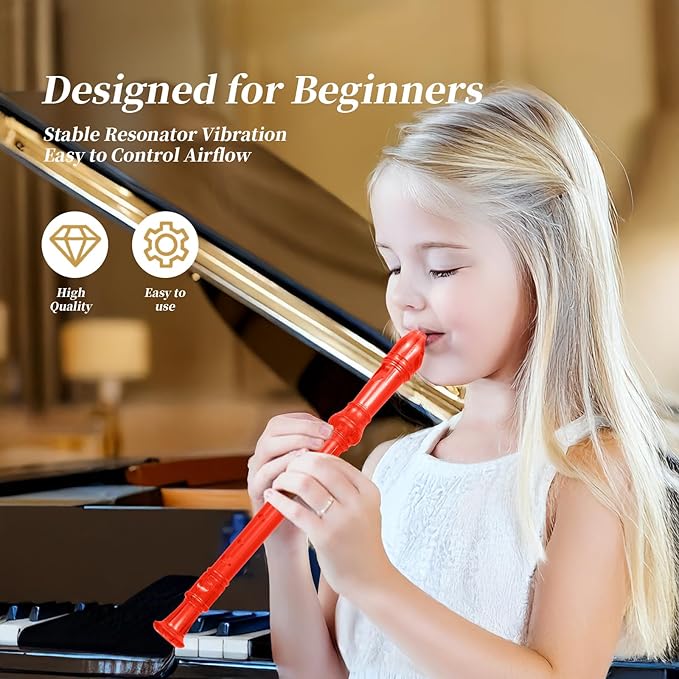 Descant Soprano Music Recorder Instrument For Kids Flute Kids Recorder With Cleaning Rod + Case Bag (Crystal red)-CubbioJoy