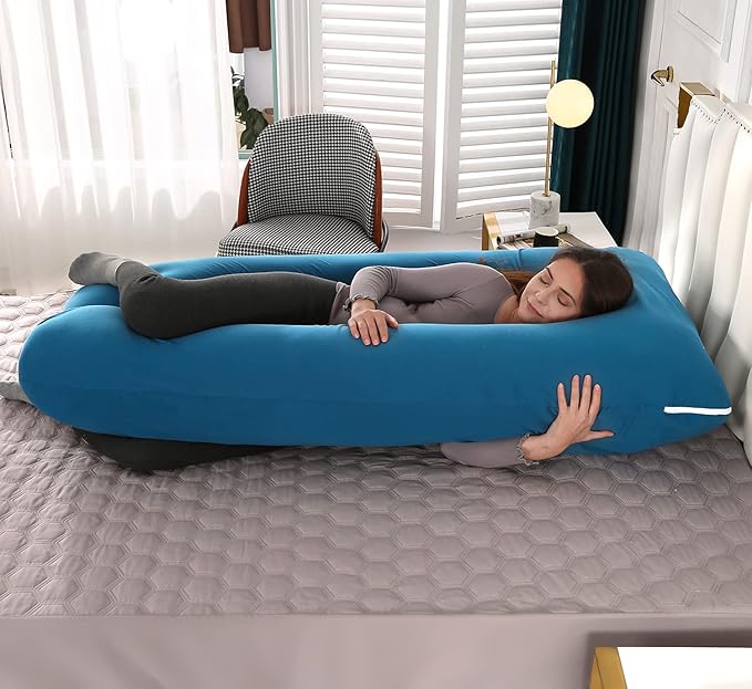 Amagoing 55 inches Pregnancy Pillow, U Shaped Maternity Full Body Pillow for Women, Support for Hip, Leg, Back Pain, Washable Jersey Cover, Double Zipper, Pregnancy Must Haves-CubbioJoy