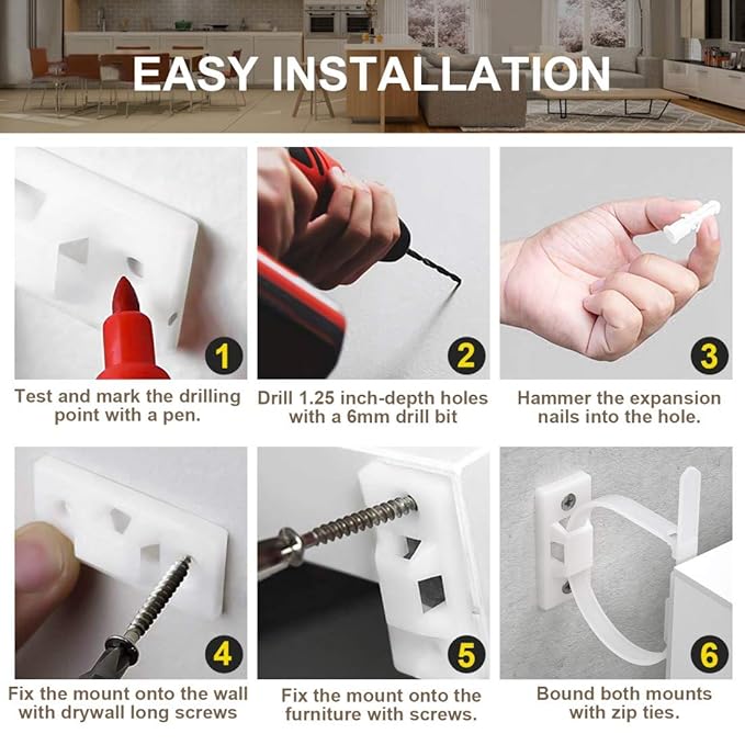 4our Kiddies Furniture Straps (10 Pack) Baby Proofing Anti Tip Furniture Anchors Kit, Cabinet Wall Anchors Protect Toddlers from Falling Furniture, Adjustable Child Safety Straps Earthquake Resistant-CubbioJoy