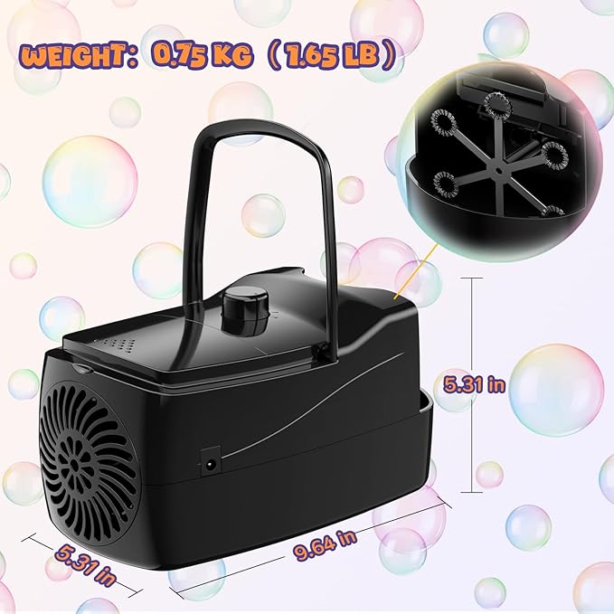 Bubble Machine, Automatic 18000+ Per Minute Big Bubbles Blower Maker for Kids Toddlers with 2 Speeds,6 Wands,Operated by Plugin or Batteries for Outdoor/Indoor Birthday Parties,Wedding (Black)-CubbioJoy