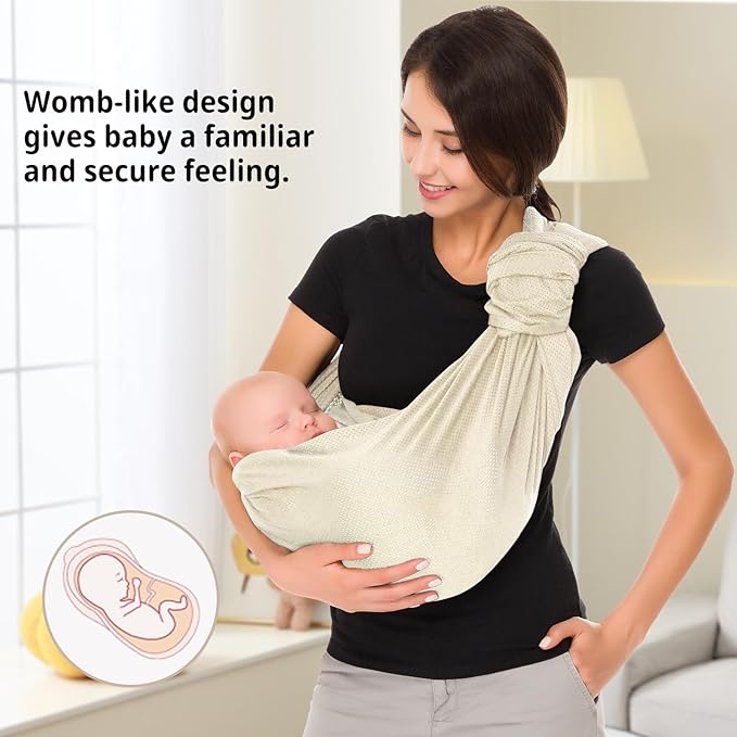 CUBY Water Baby Sling Carrier Lightweight Breathable Mesh Baby Ring Slings, Adjustable Quick-Drying Ring Sling Baby Carrier for Newborn Kids Toddlers Summer Swimming Pool Beach (Apricot)-CubbioJoy