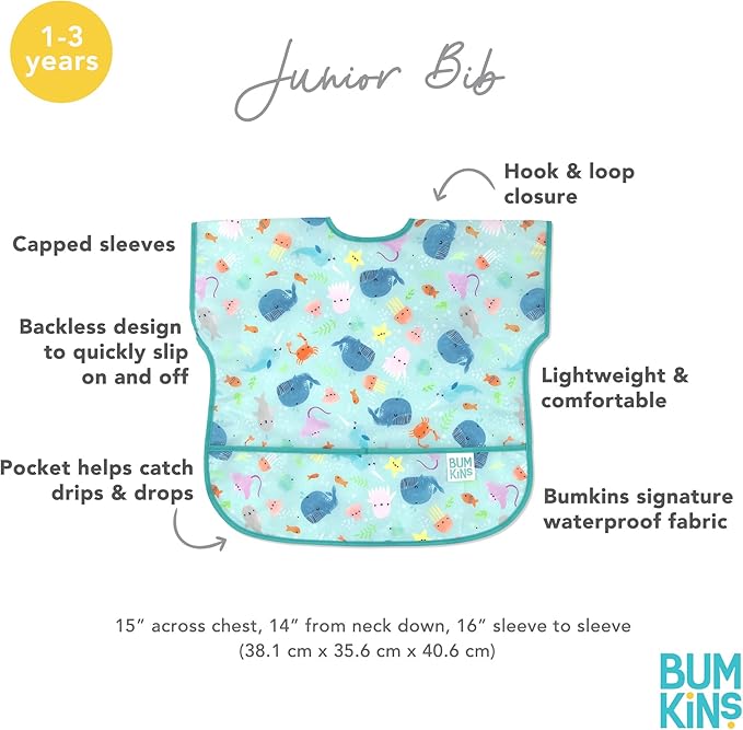 Bumkins Bibs - Toddler Bibs, Waterproof, Large for 1-3 Years, Short Sleeve-CubbioJoy