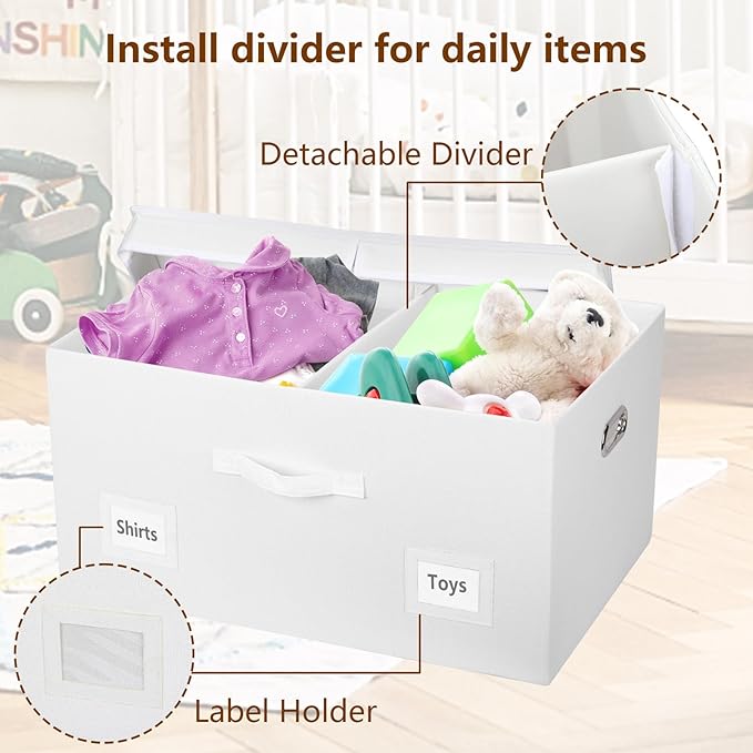 75 Quarts Extra Large Decorative Storage Bins with Lids, 3 Packs White Collapsible Storage Bins with Lids, Stackable Storage Bins Decorative Box Storage With Lid Extra Large-CubbioJoy