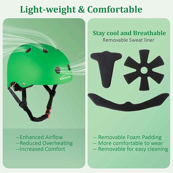 KAMUGO Kids Adjustable Helmet, with Sports Protective Gear Set Knee Elbow Wrist Pads for Toddler Age 2-8 Boys Girls, Bike Skateboard Hoverboard Scooter Rollerblading Helmet Set-CubbioJoy