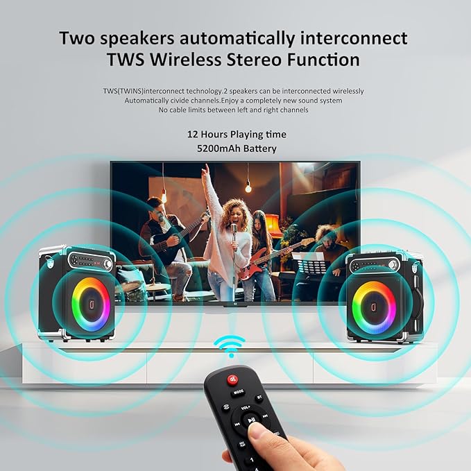 Karaoke Machine with 3 Wireless Microphones for Adults/Kids, Portable Bluetooth 5.3 Karaoke Speaker, Home Party Speaker with Disco Lights for Outdoor, PA System Supports TWS and TV connectivity-CubbioJoy