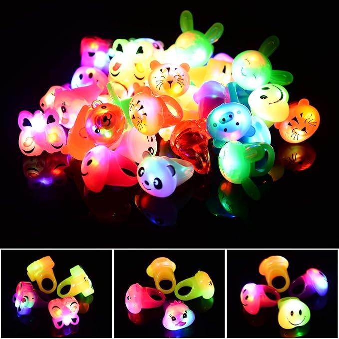 36 Pack Light Up Rings Glow in The Dark Party Supplies, Light up Party Favors, Goodie Bag Stuffers, Birthday Christmas Party Favors Classroom Prizes Cute Animal Treasure Box for Kids-CubbioJoy