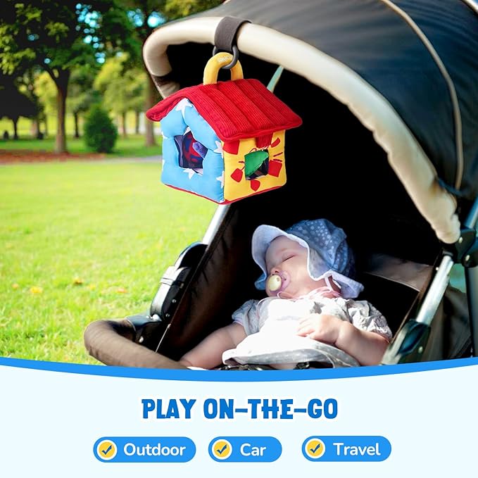 JoyCat Infant Toys 6-12 Months, Soft Sensory Toy with 4 Fabric Shapes, Baby Learning Shape Sorter for 3 4 5 6 7 8 9 10 11 12-18 Months, Baby Shower Birthday Gift Boy Girl-CubbioJoy