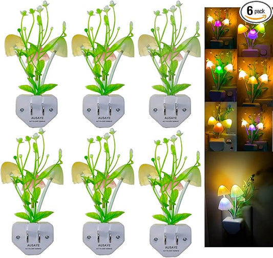 AUSAYE Sensor Night Light Plug in Mushroom Light LED Color Changing Nightlights for Kids, Adults, Bedroom, Bathroom,Hallway, Stairs, Kitchen Pack of 6-CubbioJoy