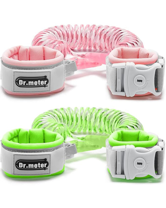 Dr.meter Anti Lost Wrist Link, 2 Pack Toddler Safety Leash with Key Lock, Reflective Child Walking Harness - Dual 8.2ft Length Pink & Green Kids Leash for Boys and Girls Outdoor Essencial-CubbioJoy