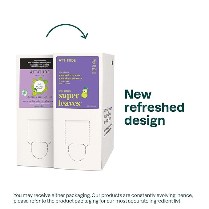 ATTITUDE Shampoo and Body Wash for Kids, EWG Verified Hair and Body Cleanser, Dermatologically Tested Soap, Plant and Mineral Based Bath Products, Vegan, Bulk Refill, Vanilla and Pear, 67.6 Fl Oz-CubbioJoy