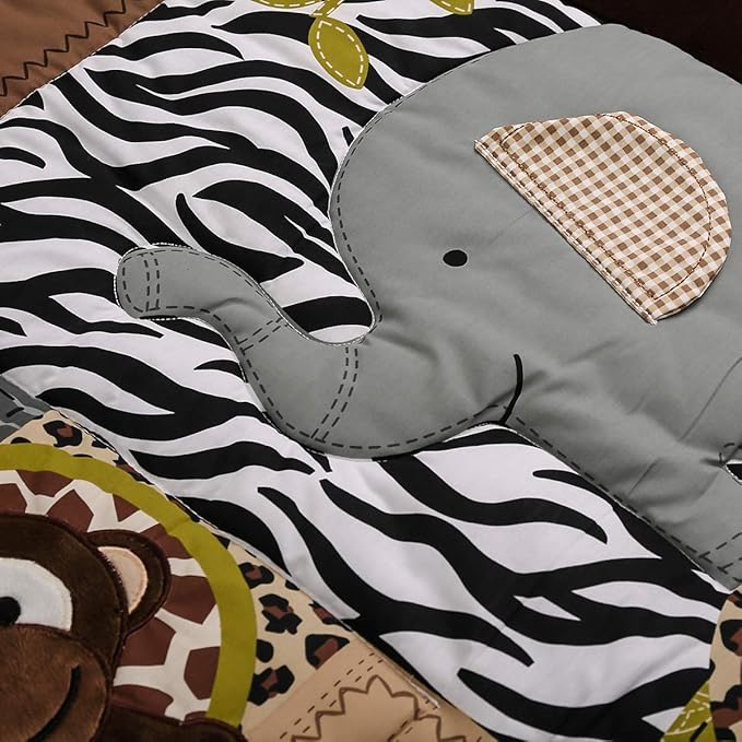 7 PCs Forest Animal Nursery Crib Bedding Set Baby Boy Elephant Giraffe Bear Cot Bedding Set-CubbioJoy