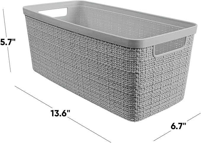 Curver Jute Decorative Plastic Organization and Storage Basket Perfect Bins for Home Office, Closet Shelves, Kitchen Pantry and All Bedroom Essentials, Set of 8 Grey-CubbioJoy