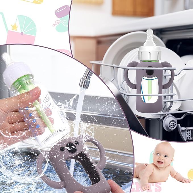 BUSOHA 3 Pack Koalas Silicone Sleeves for Dr. Brown's Glass Baby Bottles - Drop Protection Baby Bottle Sleeves Compatible with Dr Brown Newborn Glass Bottles with Silicone Handles,4 oz-CubbioJoy