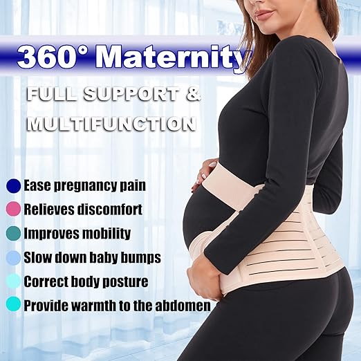 ChongErfei Maternity Belt, Pregnancy 3 in 1 Support Belt for Back/Pelvic/Hip Pain, Maternity Band Belly Support for Pregnancy Belly Support Band (S: Fit Ab 31.5"-43.3", Beige)-CubbioJoy