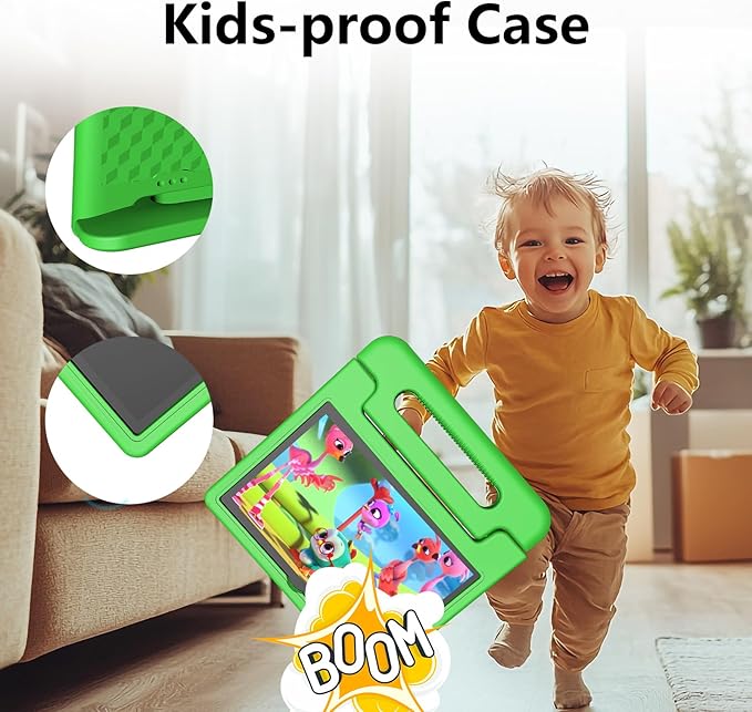 JREN Tablet for Kids｜10 Inch Kids Tablet Android 14｜Octa-core｜64GB｜WiFi ｜Bluetooth｜Parental Control｜Children Content｜Children Toddler Green-CubbioJoy