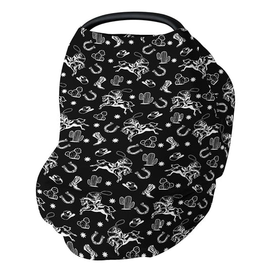 Country Western Car Seat Cover for Baby Cowboy Hat Boots Horse Cactus Stretchy 5-in-1 Covers Adjustable Car Canopy Breastfeeding Cover Wild West Desert Breathable Nursing Cover-Up-CubbioJoy