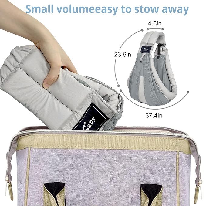 CUBY Mesh Baby Sling Carrier, Breathable Lightweight Baby Wraps Sling with Adjustable Strap- Easy to Wearing Soft Front Facing Baby Slings for Newborn Infant Toddler Carry Up to 40lbs(Gray Mesh)-CubbioJoy