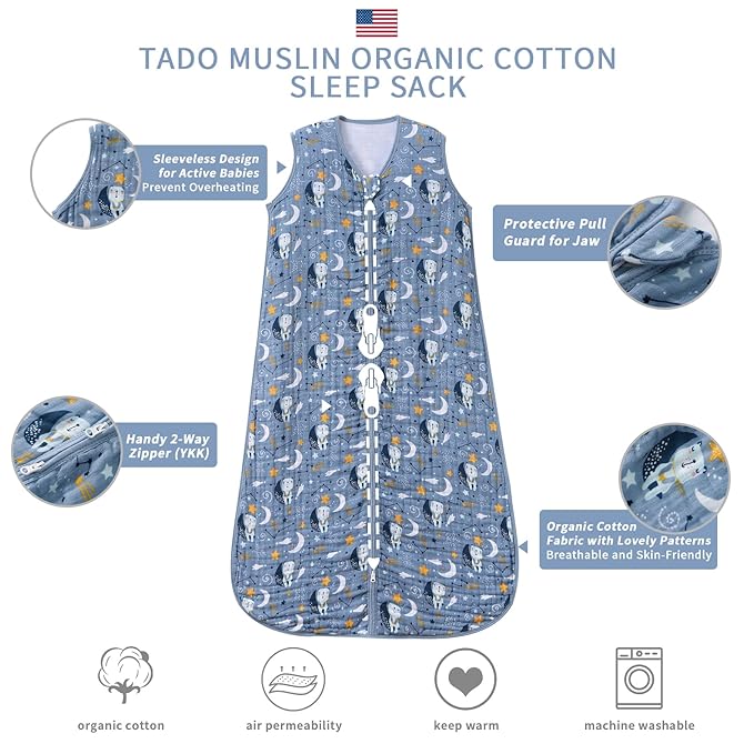 Baby Sleep Sack 0-6 Months Wearable Blanket for Babies 100% Organic Cotton 2-Way Zipper YKK 0.5 TOG Toddler Sleeping Sacks Bears-CubbioJoy