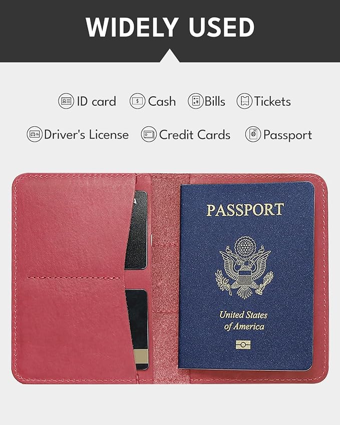 ALLIVE Passport Holder for Travel Women Men,Genuine Leather Passport Cover Wallet,Travel Must Haves Airport Essentials Travel Gifts Pink-CubbioJoy