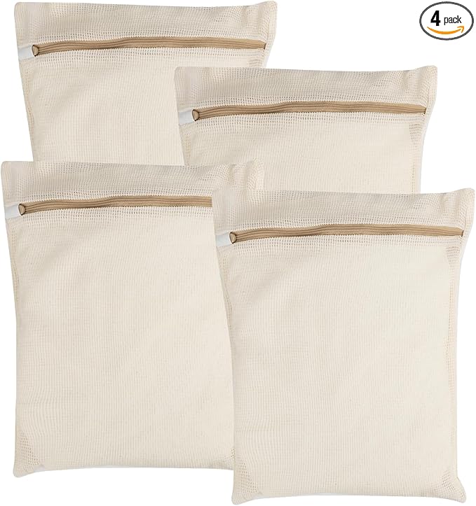 4-Piece Medium Durable Organic Cotton Mesh Laundry Bags with Sturdy Zippers and Breathable Mesh are Delicate Laundry Bags for Underwear, Clothes, Pants and Socks-CubbioJoy