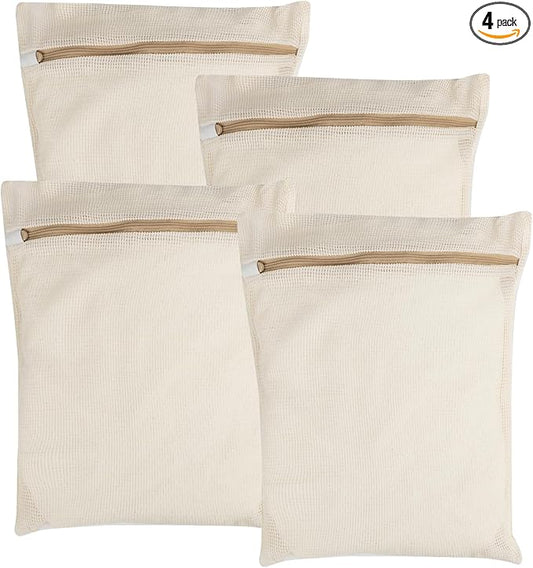 4-Piece Medium Durable Organic Cotton Mesh Laundry Bags with Sturdy Zippers and Breathable Mesh are Delicate Laundry Bags for Underwear, Clothes, Pants and Socks-CubbioJoy