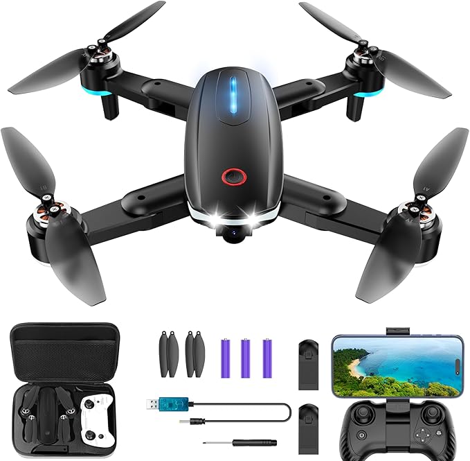 Drone with Camera, 1080P HD FPV Foldable Drone with Brushless Motor Optical Flow, One Key Take Off/Land, 360° Flip, Waypoint Fly, Gesture Selfie, 2 Batteries, Mini Drones for Kids 14+-CubbioJoy