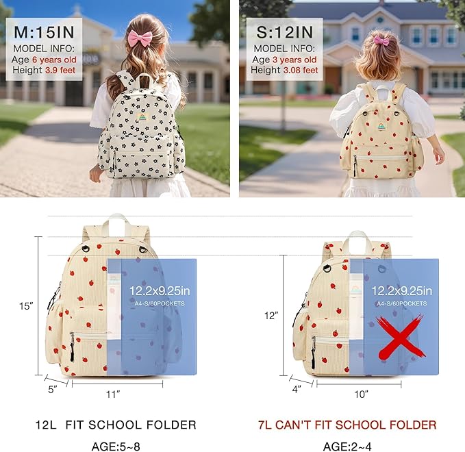 Corduroy Toddler Backpack for Girls 2-4: Kids backpack for Boys Girls - 12 inch Preschool Kindergarten Backpacks - Strawberry-CubbioJoy