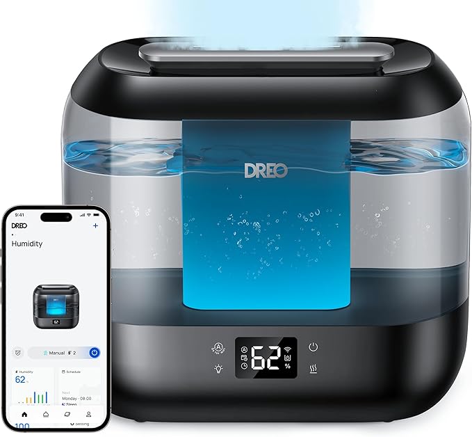 Dreo Smart Humidifiers for Bedroom, Top Fill 4L Supersized Humidifier Large Room with 28 dB, 36H Runtime, Touch/APP/Voice Control, Nightlight, Cool Mist Humidifiers for Baby, Plants, Indoor, Black-CubbioJoy