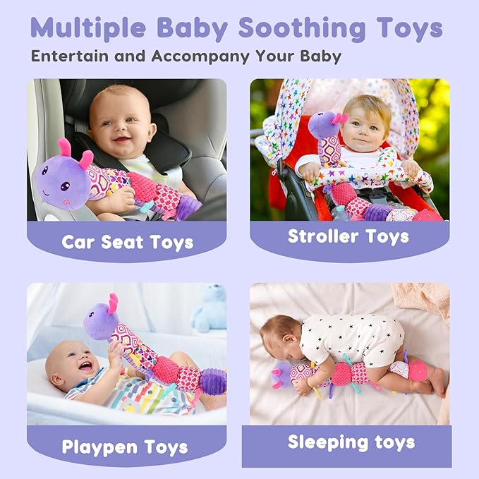 Baby Girl Toys 0-3-6 Months Musical Stuffed Animals Plush Caterpillar Toy with Crinkle Rattles Tummy Time Sensory Learning Toys for Infants 6-9-12 Months Newborn Girls Boys Essentials Shower Gifts 1-CubbioJoy